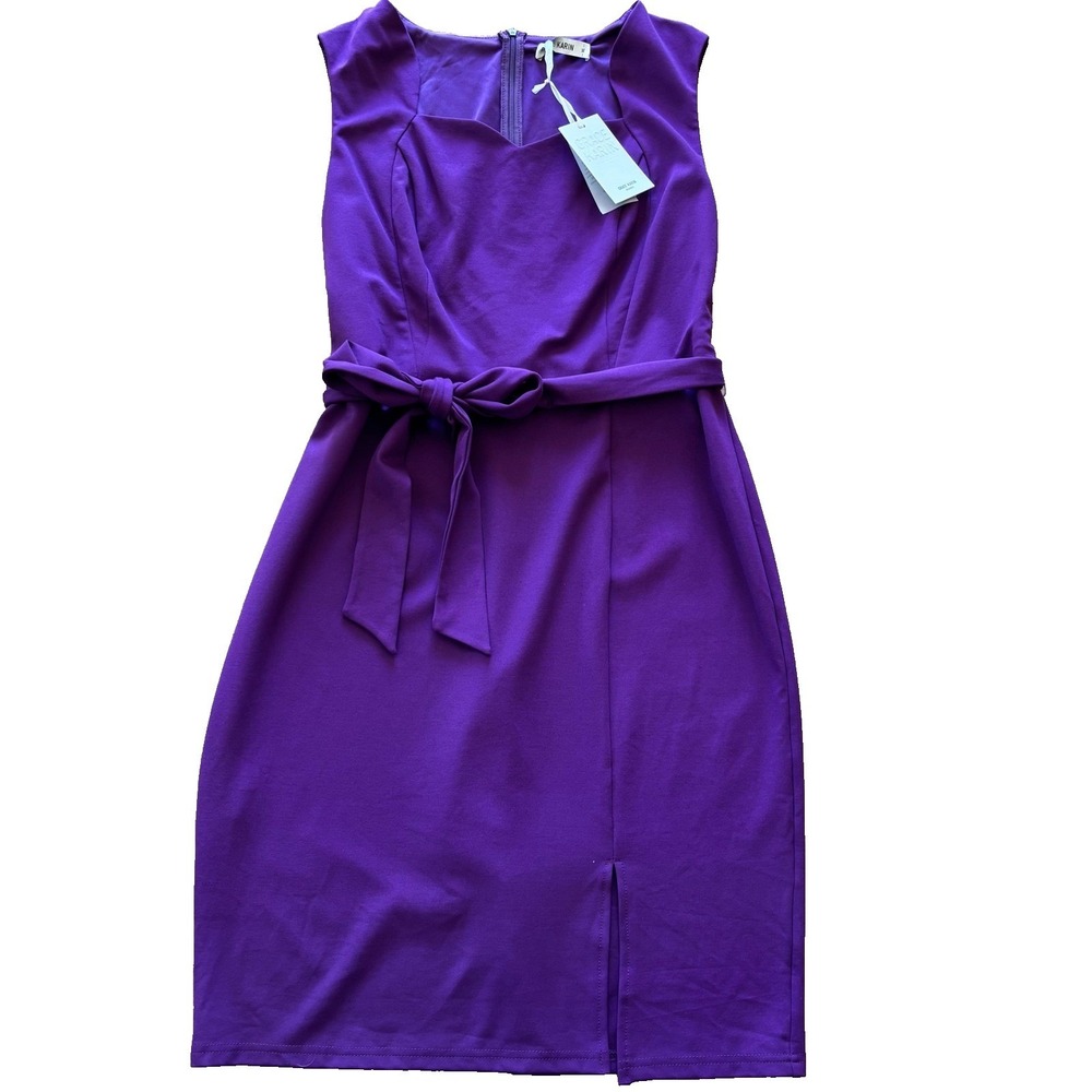 Grace Karin Women Purple Belted Sweetheart‎ Neck Sheath Dress XL Sleeveless Slit